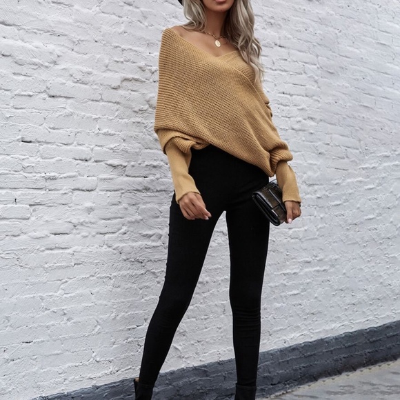 WINE off shoulder knit wrap sweater fall sweater - Picture 13 of 13